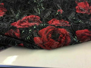 New High Class Designer Red Rose Jacquard Quilted Fabric 58’’ 148cm Cloth Jacket