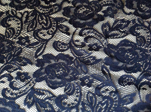 NEW Designer Navy Crochet Rose leaf Floral Lace Fabric 60" 152 cm Art Craft Trim