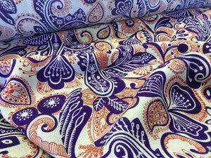 New Designer Orange / Purple 100% Wool Crepe Print Fabric Seen On Catwalk 54''