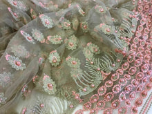 Load image into Gallery viewer, NEW Designer High Class Beige Salmon Colour Pearl Border Lace Fabric 52” 133 cm