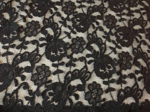 NEW Designer Jet Black Stretch Floral Lace Fabric 57"146cm High Class Lace Cloth