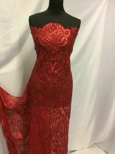 NEW Designer High Class Red Sequins Corded Border Scallop Lace Fabric 45’’ 116cm