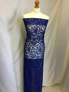 NEW Gorgeous Designer Royal Blue Burnout Lace Fabric 42” 108 cm Material