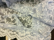 Load image into Gallery viewer, NEW Designer Light Blue 4 Way Stretch Floral Lace Double Scalloped Border Fabric