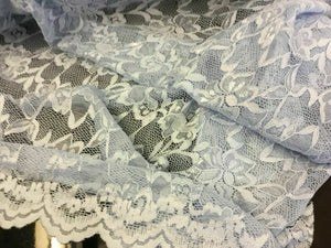 NEW Designer Light Blue 4 Way Stretch Floral Lace Double Scalloped Border Fabric