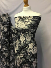 Load image into Gallery viewer, NEW Designer Multicoloured Stretch Floral Print Lace Fabric 60’’153cm Navy Ivory