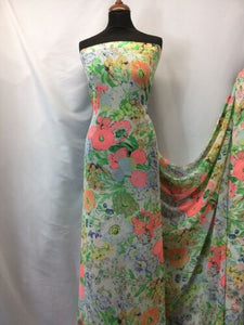 NEW High Class Designer Multicoloured Floral Chiffon Print Fabric Dress 58"