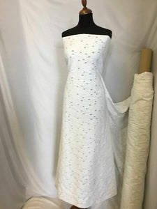 NEW Designer White Stretch Cotton Twill Rip Floral Silver Lurex Fabric Dress Her