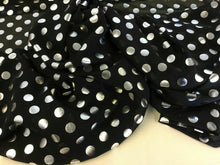 Load image into Gallery viewer, Beautiful Black Chiffon With Silver Polka Dot Spots Fabric 148 cm 58&quot; Dress Art