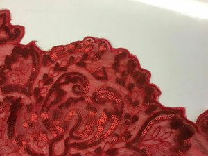 NEW Designer High Class Red Sequins Corded Border Scallop Lace Fabric 45’’ 116cm
