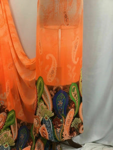 NEW Designer Multicoloured Chiffon Floral Paisley Border Print Fabric Art Dress