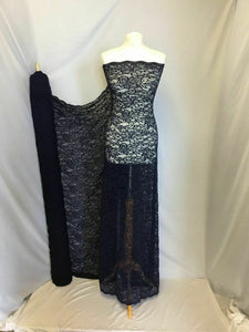 NEW Designer Navy Stretch Net Floral Paisley Lace Double Scalloped Border Fabric
