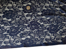 Load image into Gallery viewer, NEW Designer Navy Crochet Rose leaf Floral Lace Fabric 60&quot; 152 cm Art Craft Trim