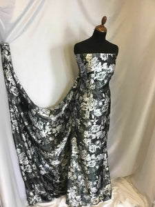NEW Designer Silky Soft Poly Satin Rose Leaf Print Fabric 58" 149 cm Dress Craft