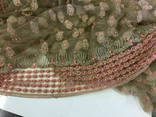 Load image into Gallery viewer, NEW Designer High Class Beige Salmon Colour Pearl Border Lace Fabric 52” 133 cm