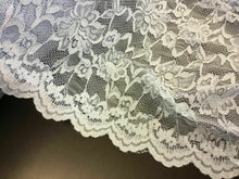 Load image into Gallery viewer, NEW Designer Light Blue 4 Way Stretch Floral Lace Double Scalloped Border Fabric