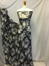 Load image into Gallery viewer, NEW Designer Multicoloured Stretch Floral Print Lace Fabric 60’’153cm Navy Ivory