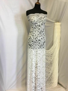 NEW Designer Ivory Embroidery Floral Stretch Lace Fabric Both Side Scallop