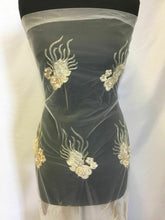 Load image into Gallery viewer, NEW Designer High Class Ivory Gold Pearl Paisley Border Lace Fabric 50” 129 cm