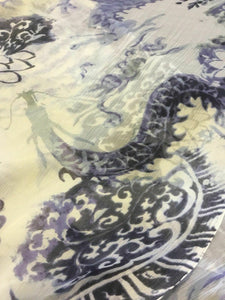 New Multicolour 100% Silk Crinkle Chiffon Dragons Print Fabric 58’’148cm Dress K