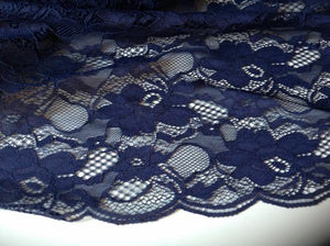 NEW Designer Navy Stretch Floral Corded Lace Fabric 59"150cm Scalp Border Rachel