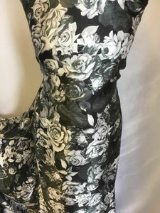 NEW Designer Silky Soft Poly Satin Rose Leaf Print Fabric 58" 149 cm Dress Craft