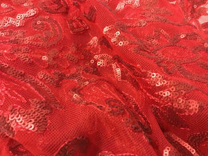 NEW Designer High Class Red Sequins Corded Border Scallop Lace Fabric 45’’ 116cm