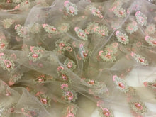 Load image into Gallery viewer, NEW Designer High Class Beige Salmon Colour Pearl Border Lace Fabric 52” 133 cm