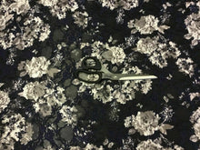 Load image into Gallery viewer, NEW Designer Multicoloured Stretch Floral Print Lace Fabric 60’’153cm Navy Ivory