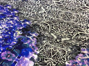 New High Class Designer Multicoloured Floral Leopard Print Scuba Fabric 58"