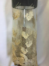 Load image into Gallery viewer, NEW Designer High Class Ivory Gold Pearl Paisley Border Lace Fabric 50” 129 cm
