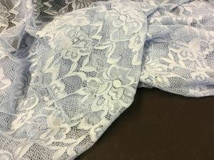 NEW Designer Light Blue 4 Way Stretch Floral Lace Double Scalloped Border Fabric