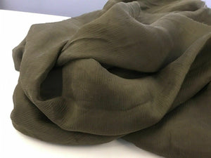 NEW French 100% Silk Khaki Green Crinkle Chiffon Fabric 55" 139 cm Scarf Lady