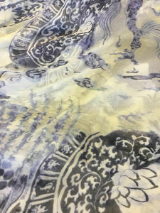 New Multicolour 100% Silk Crinkle Chiffon Dragons Print Fabric 58’’148cm Dress K