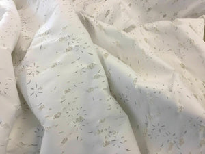 NEW Designer White Stretch Cotton Twill Rip Floral Silver Lurex Fabric Dress Her