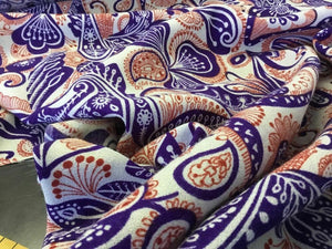 New Designer Orange / Purple 100% Wool Crepe Print Fabric Seen On Catwalk 54''