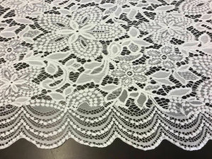 NEW Designer Ivory Embroidery Floral Stretch Lace Fabric Both Side Scallop