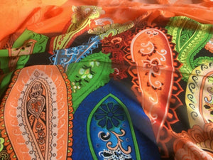 NEW Designer Multicoloured Chiffon Floral Paisley Border Print Fabric Art Dress