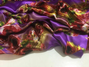 New Gorgeous Designer Soft Floral Satin Print Fabric 55''140cm Dress Art Garment
