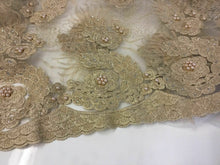 Load image into Gallery viewer, NEW Designer High Class Ivory Gold Pearl Paisley Border Lace Fabric 50” 129 cm
