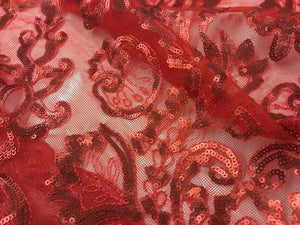 NEW Designer High Class Red Sequins Corded Border Scallop Lace Fabric 45’’ 116cm