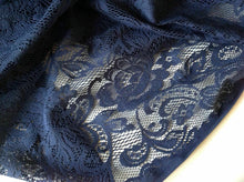 Load image into Gallery viewer, NEW Designer Navy Crochet Rose leaf Floral Lace Fabric 60&quot; 152 cm Art Craft Trim