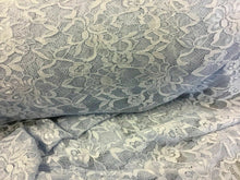 Load image into Gallery viewer, NEW Designer Light Blue 4 Way Stretch Floral Lace Double Scalloped Border Fabric