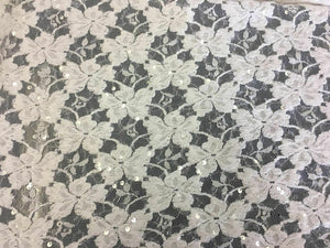NEW Designer Ivory Embroidery Sequins Floral Stretch Lace Fabric 59" 152 cm