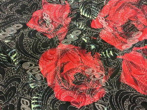New High Class Designer Red Rose Jacquard Quilted Fabric 58’’ 148cm Cloth Jacket