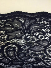Load image into Gallery viewer, NEW Designer Navy Stretch Net Floral Paisley Lace Double Scalloped Border Fabric