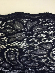 NEW Designer Navy Stretch Net Floral Paisley Lace Double Scalloped Border Fabric