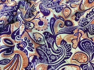 New Designer Orange / Purple 100% Wool Crepe Print Fabric Seen On Catwalk 54''