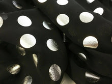Load image into Gallery viewer, Beautiful Black Chiffon With Silver Polka Dot Spots Fabric 148 cm 58&quot; Dress Art