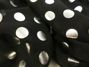 Beautiful Black Chiffon With Silver Polka Dot Spots Fabric 148 cm 58" Dress Art